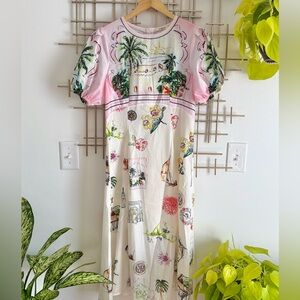 NWOT Tropical Print Dress with Pink Sleeves